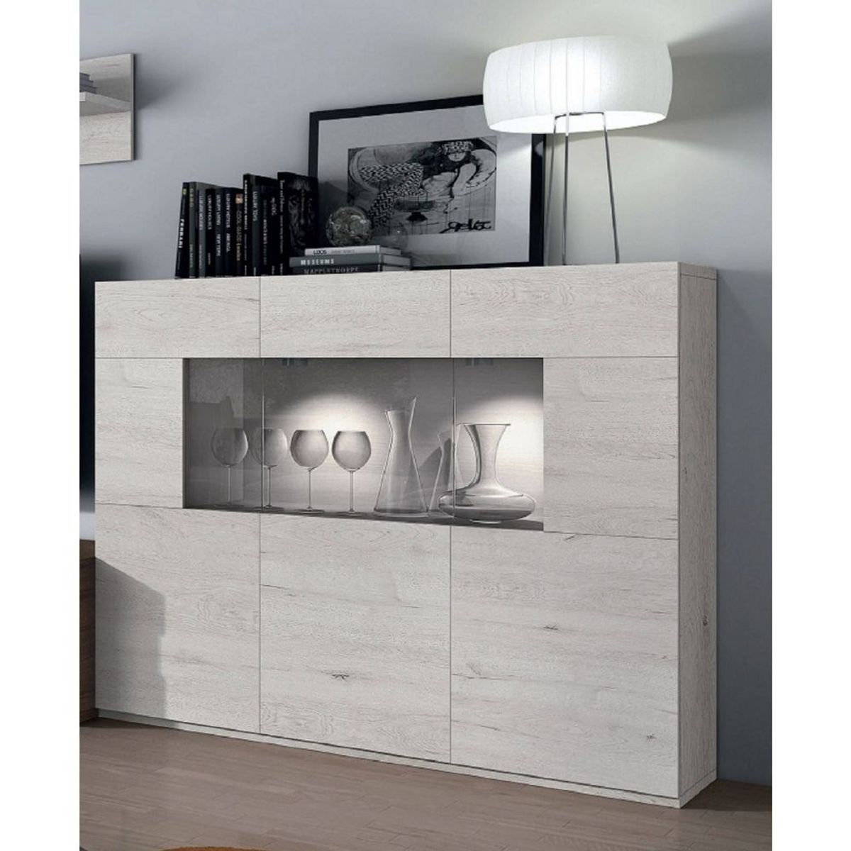 TU MESITA - Aparador alto Yesus 3 puertas 1 cajón TU MESITA color Ceniza