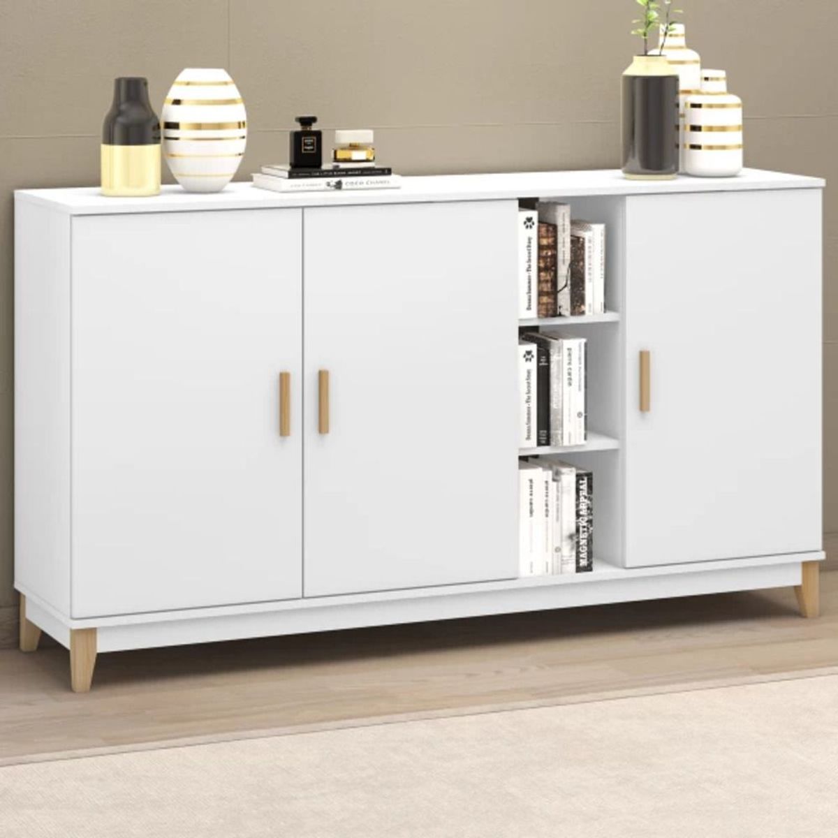 TU MESITA - Aparador Largo Brooklyn color Blanco 3 puertas TU MESITA