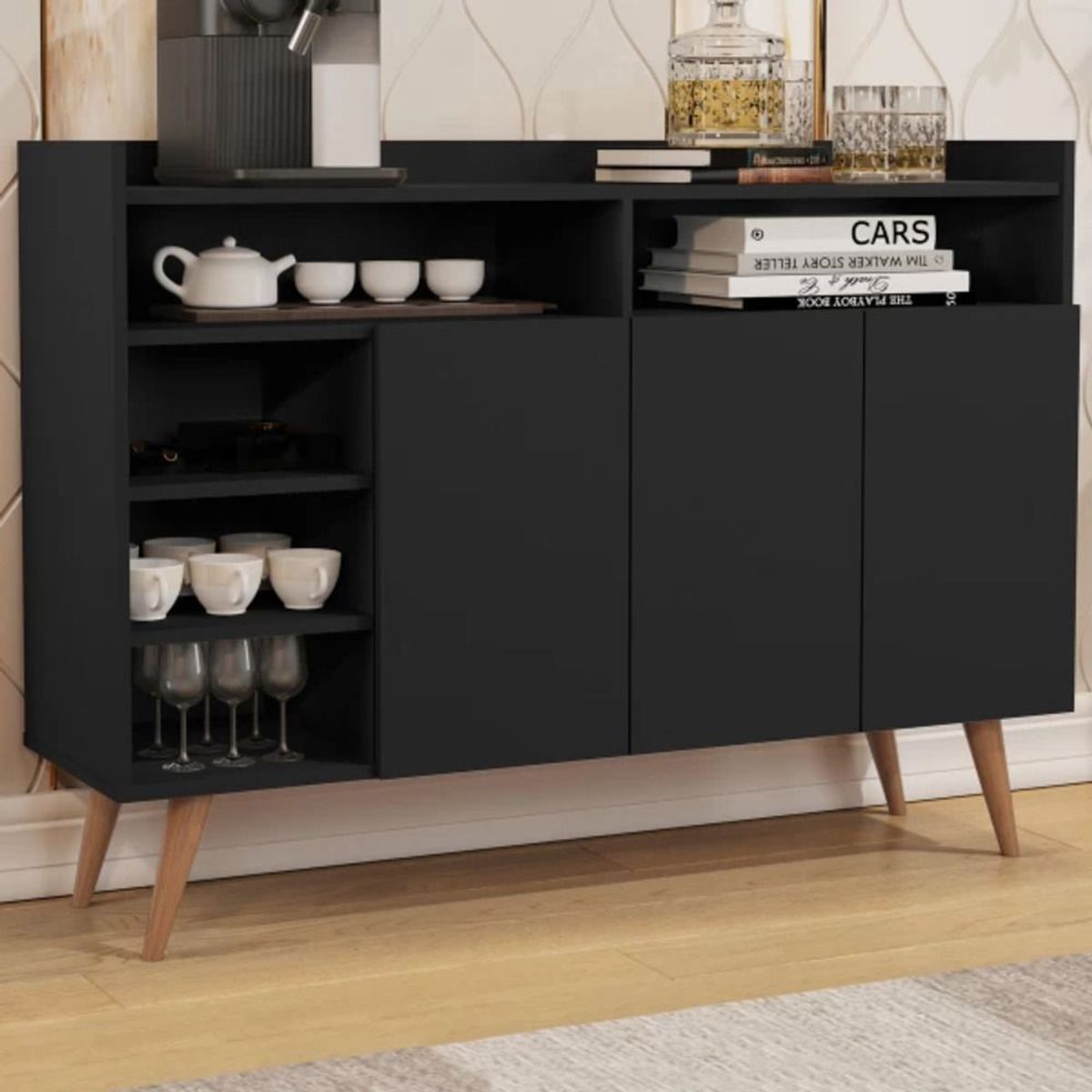 TU MESITA - Aparador Vajillero Celta 3 puertas color Negro TU MESITA