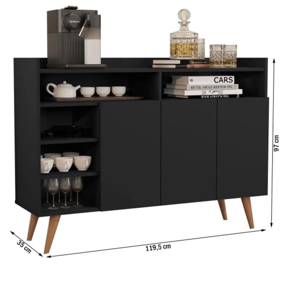 TU MESITA - Aparador Vajillero Celta 3 puertas color Negro TU MESITA