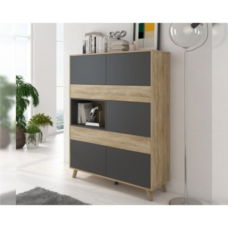 TU MESITA - Vitrina Nórdica Orus color MacadamiaNegro TU MESITA 5 puertas