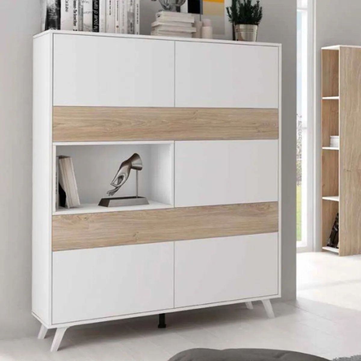 TU MESITA - Vitrina Nórdica Orus color BlancoMacadamia TU MESITA 5 puertas