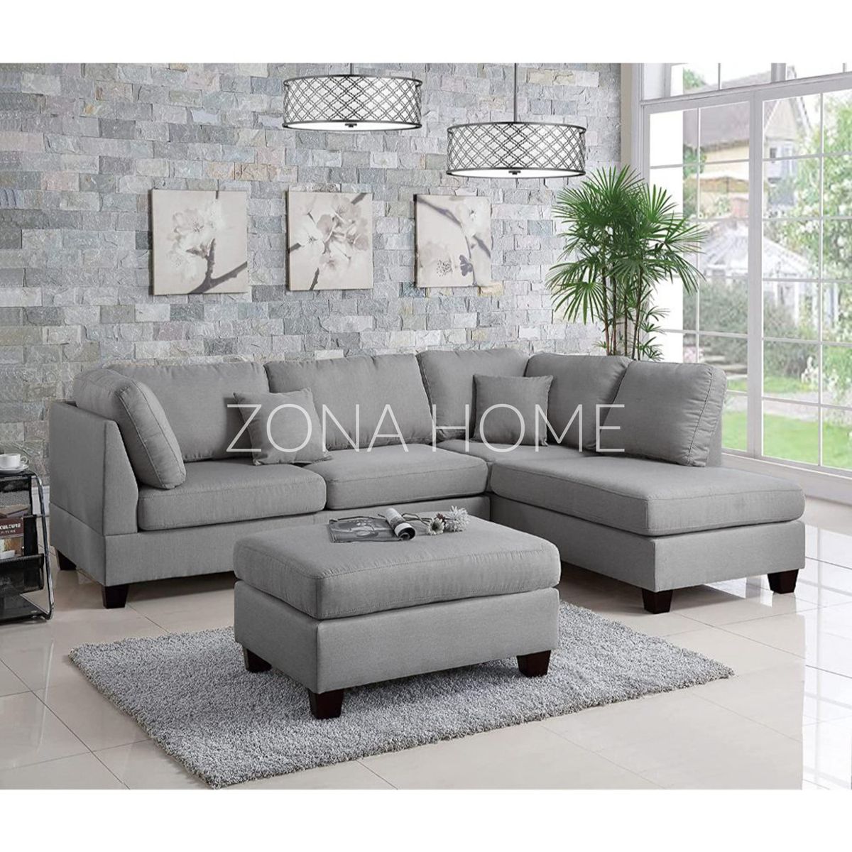 GENERICO - Sofá Seccional Derecho Rio 3 Cuerpos con Chaise Longue - Gris Claro