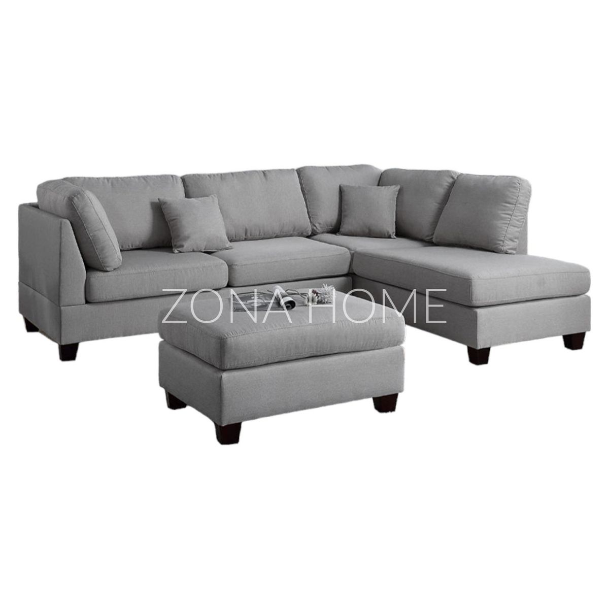 GENERICO - Sofá Seccional Derecho Rio 3 Cuerpos con Chaise Longue - Gris Claro