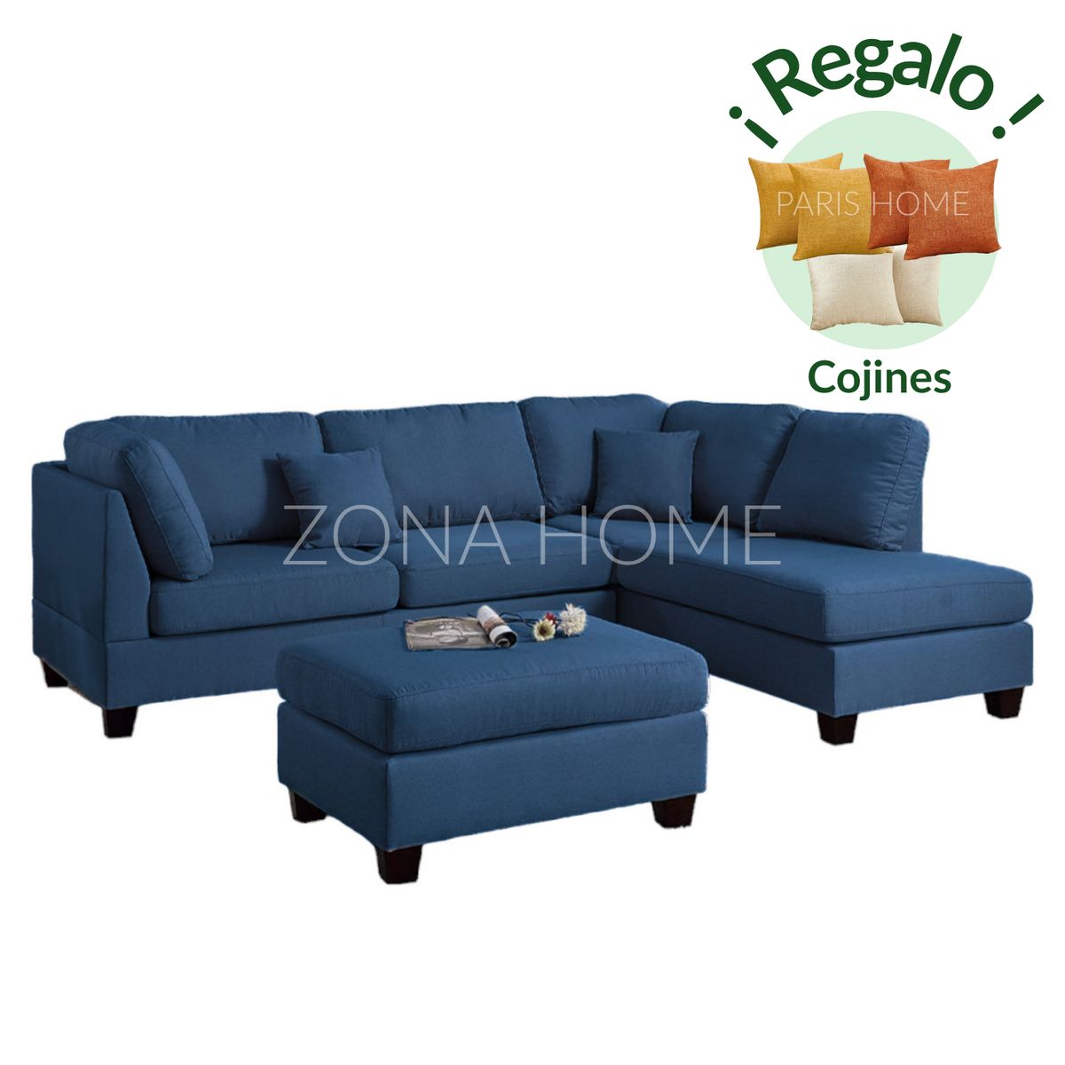 GENERICO - Sofá Seccional Derecho Rio 3 Cuerpos con Chaise Longue - Azul
