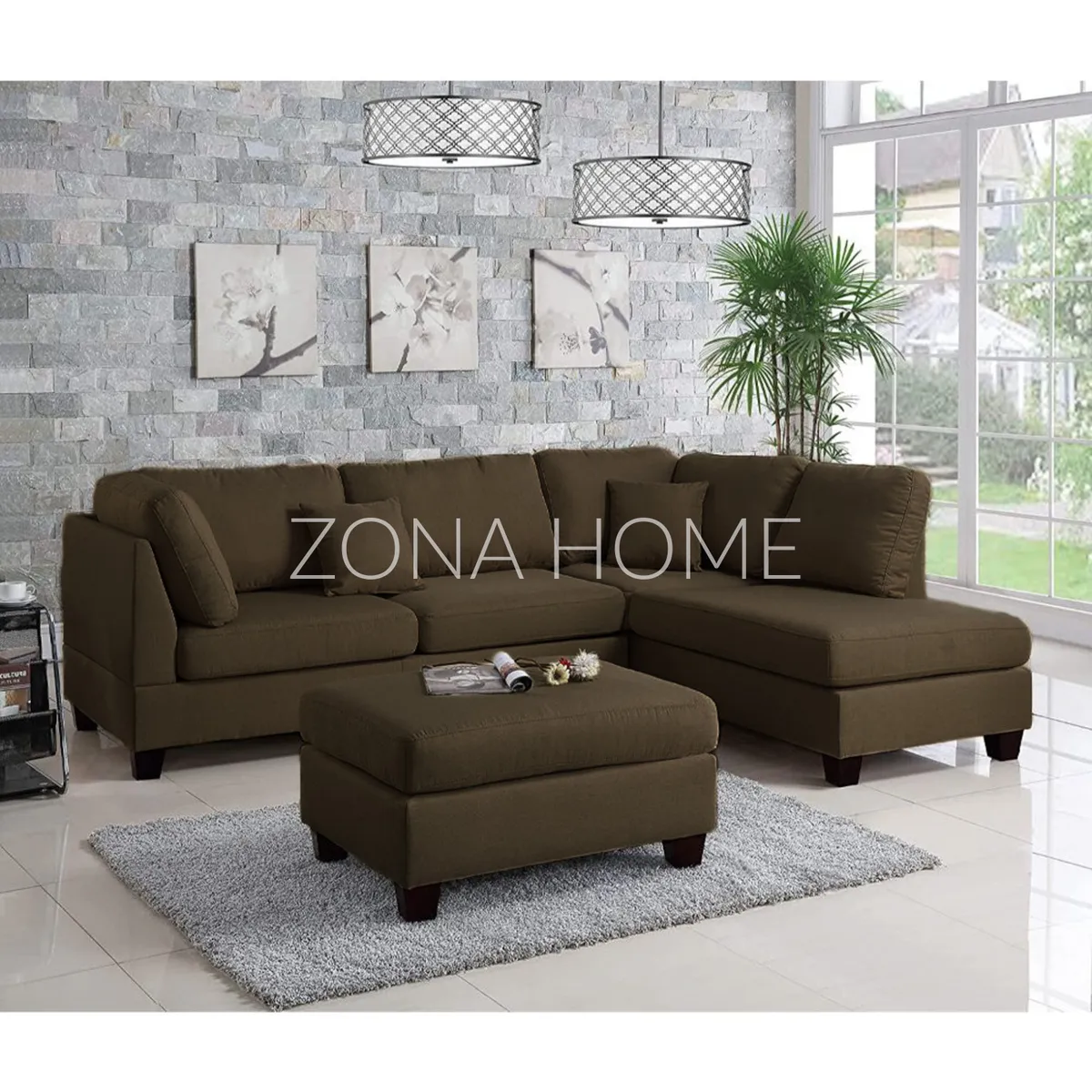 GENERICO - Sofá Seccional Derecho Rio 3 Cuerpos con Chaise Longue - Marrón