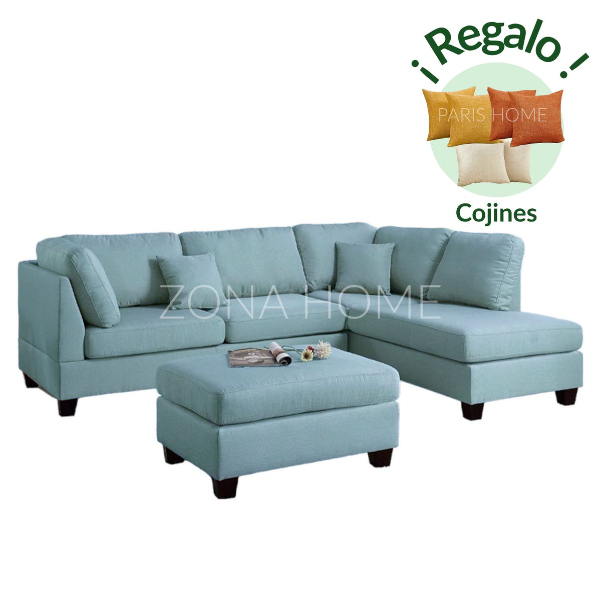 GENERICO - Sofá Seccional Derecho Rio 3 Cuerpos con Chaise Longue - Turquesa