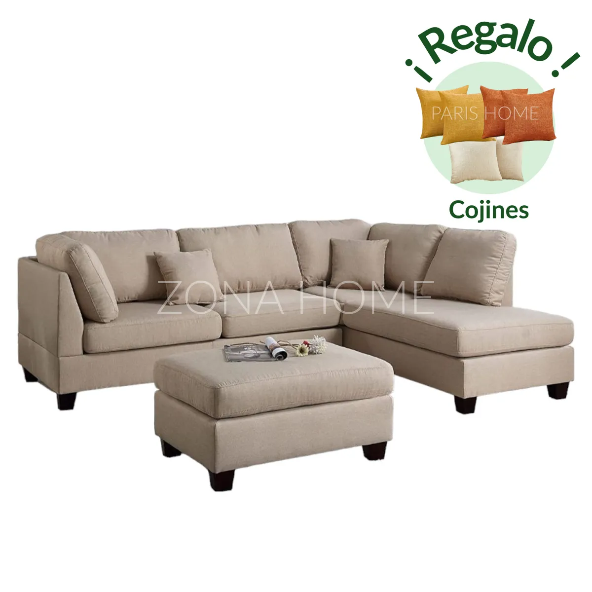 GENERICO - Sofá Seccional Derecho Rio 3 Cuerpos Con Chaise Longue - Beige