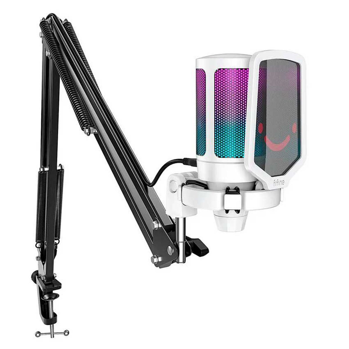 FIFINE - MICROFONO FIFINE A6T + BRAZO RGB CONDENSADOR BLANCO