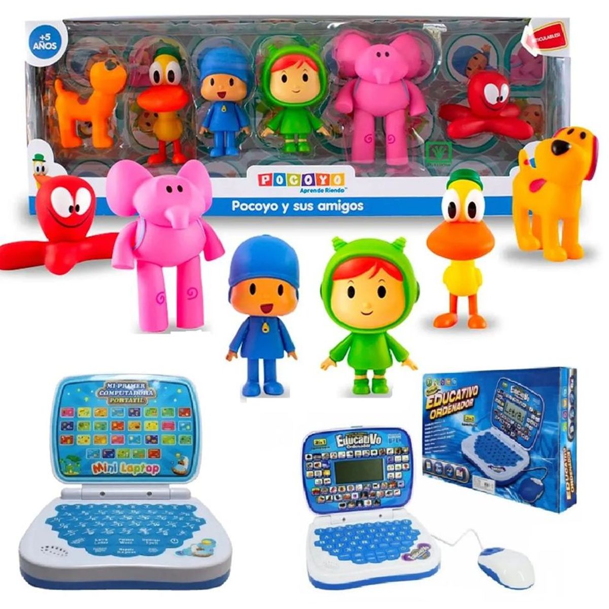 POCOYO - Mini Laptop Educativo + Set de Muñequitos Articulable