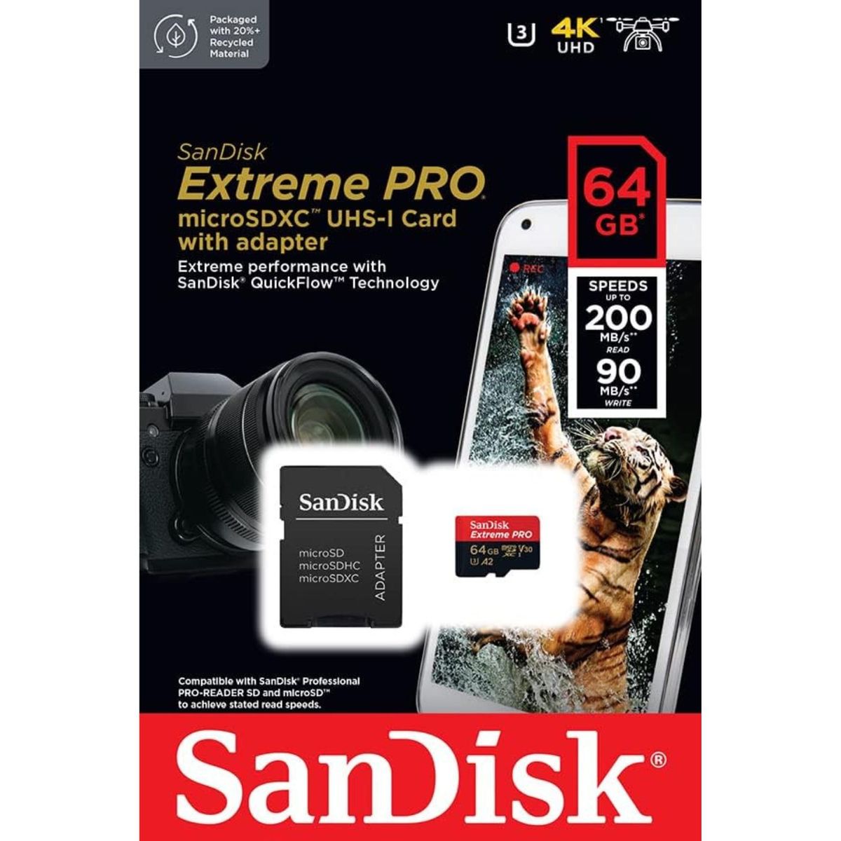 SANDISK - Memoria Sandisk Extreme Pro MicroSDXC 64GB 200MBs con adaptador SD