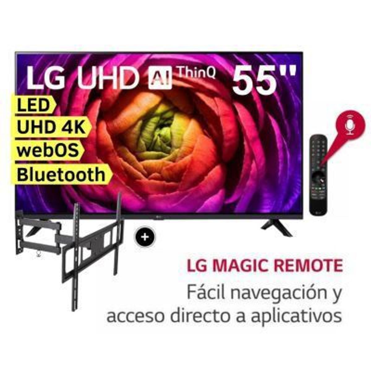 LG - Televisor LG 55 Led Ultra HD 4K con ThinQ AI 55UR7300PSA+Rack Giratorio
