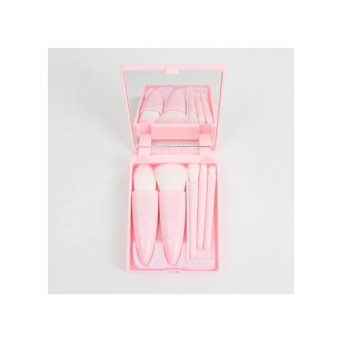 GENERICO - Juego de 5 Mini Brochas de Cartera con Estuche y Espejo Rosado