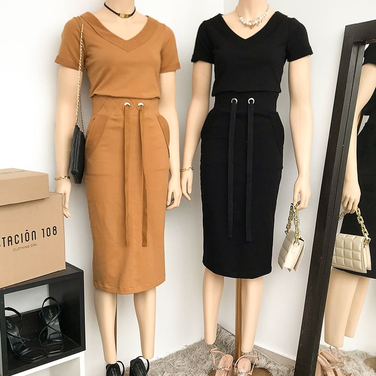 GENERICO - Conjunto Casual Polo y Falda Roberta Color Negro Estacion 108