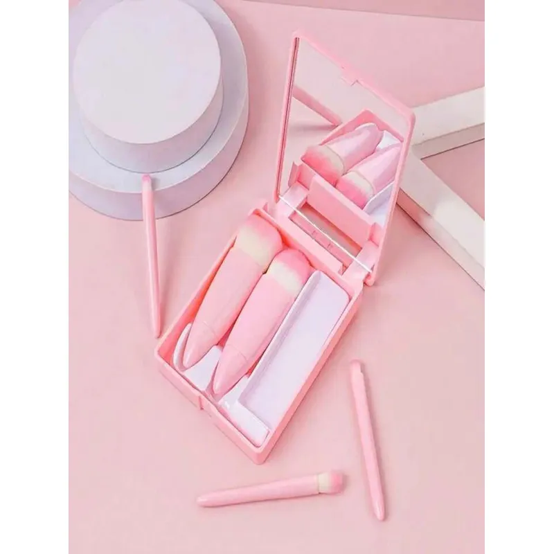 GENERICO - Juego de 5 Mini Brochas con Estuche y Espejo - Rosado