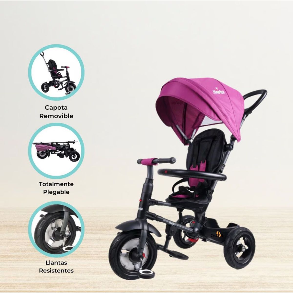 INFANTI - Triciclo Guiador Plegable «GO RIDER» Purple