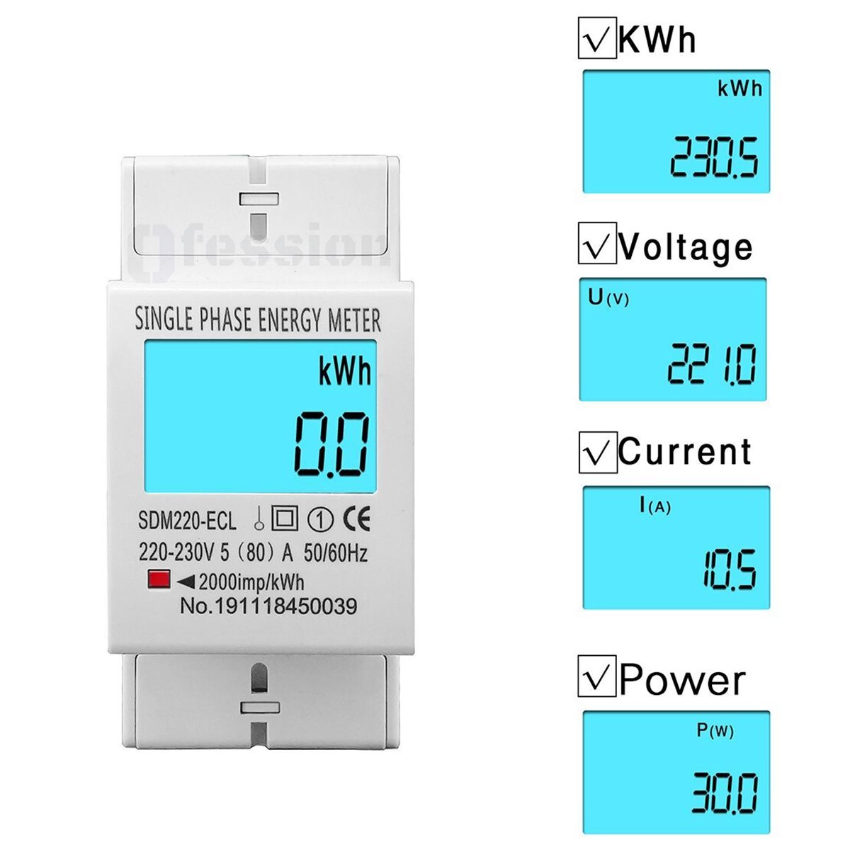 GENERICO - Medidor De Energía Eléctrica Monofásico Digital 80A domiciliaria 220v
