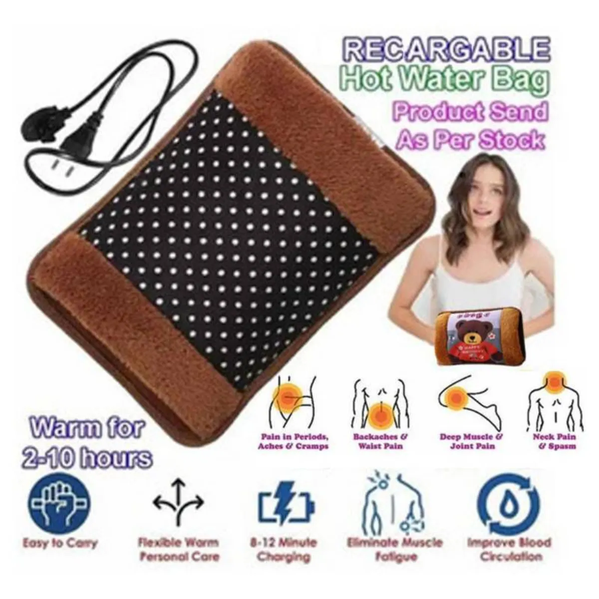 GENERICO - Bolsa calentador de agua electrico invierno dolor muscular