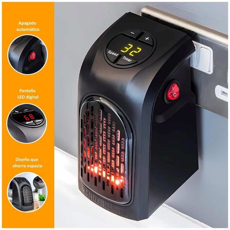 GENERICO - Mini Calefactor Electrico Digital  - 800W.