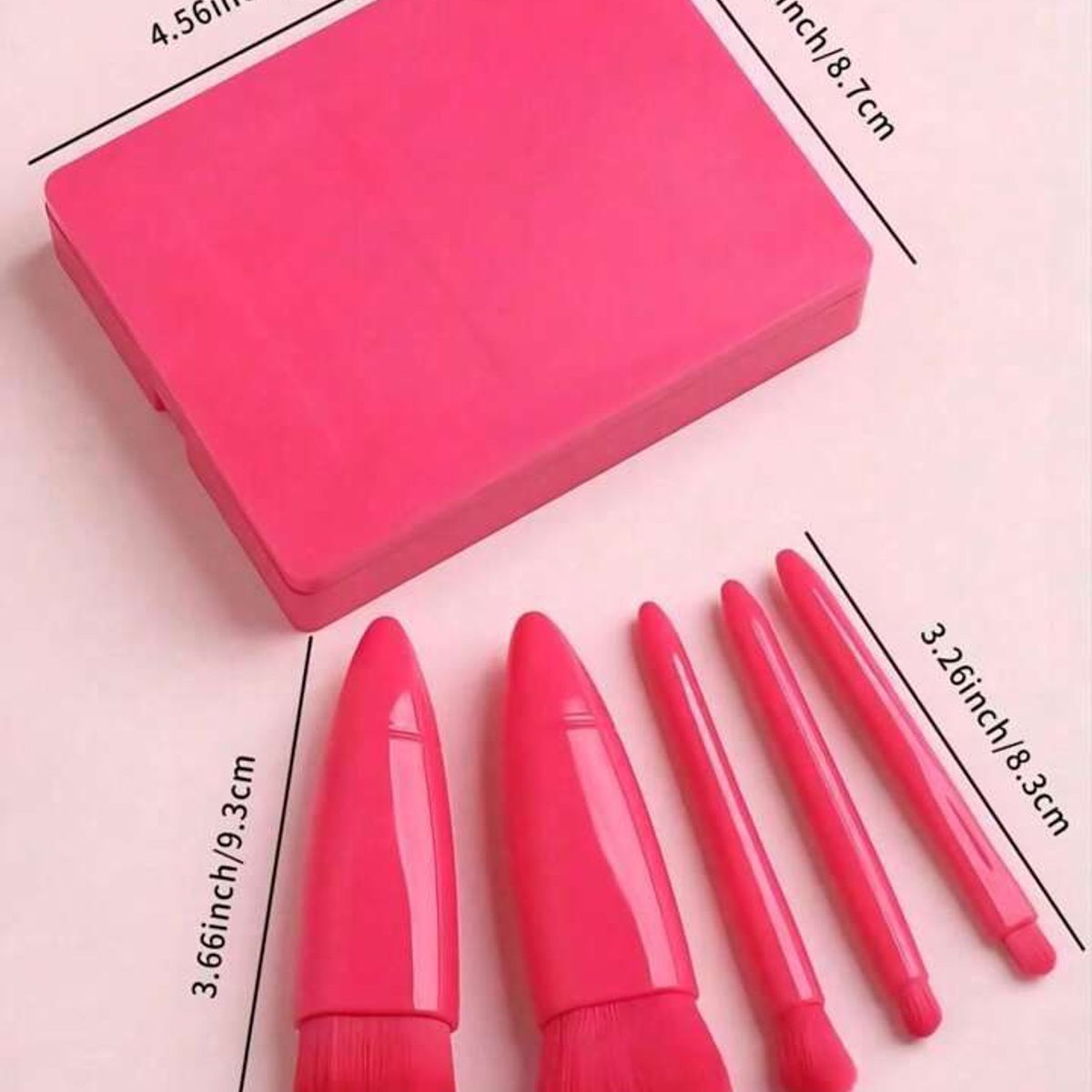 GENERICO - Juego de 5 Mini Brochas de Cartera con Estuche y Espejo Fucsia