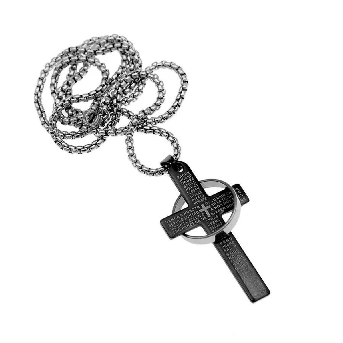 GENERICO - Collar Cruz Padre Nuestro Acero Inoxidable