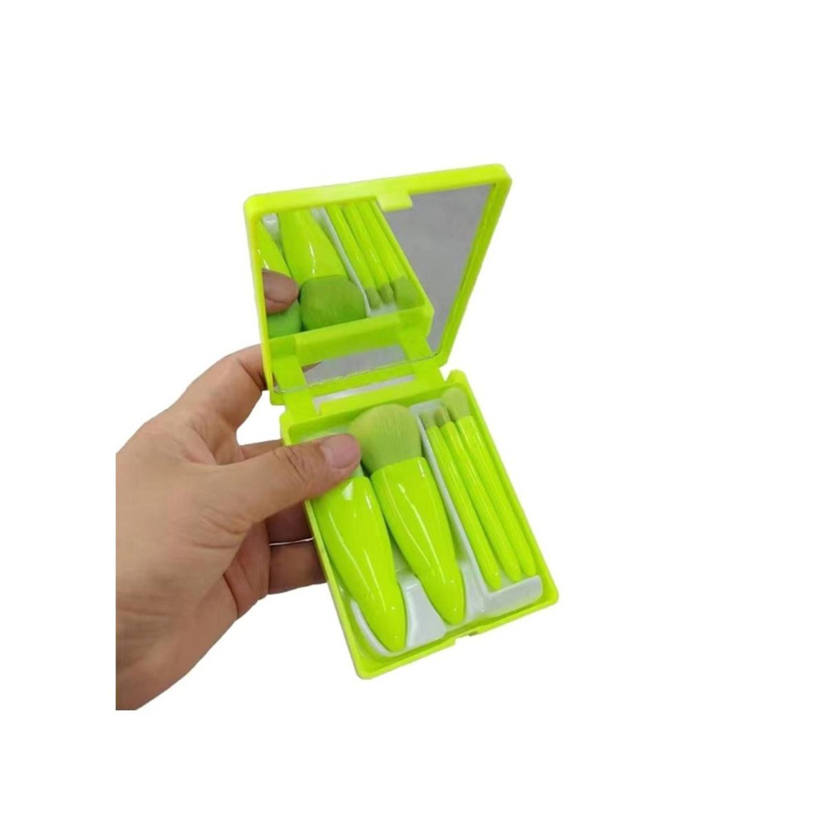 GENERICO - Juego de 5 MINI brochas de cartera con estuche y espejo Neón