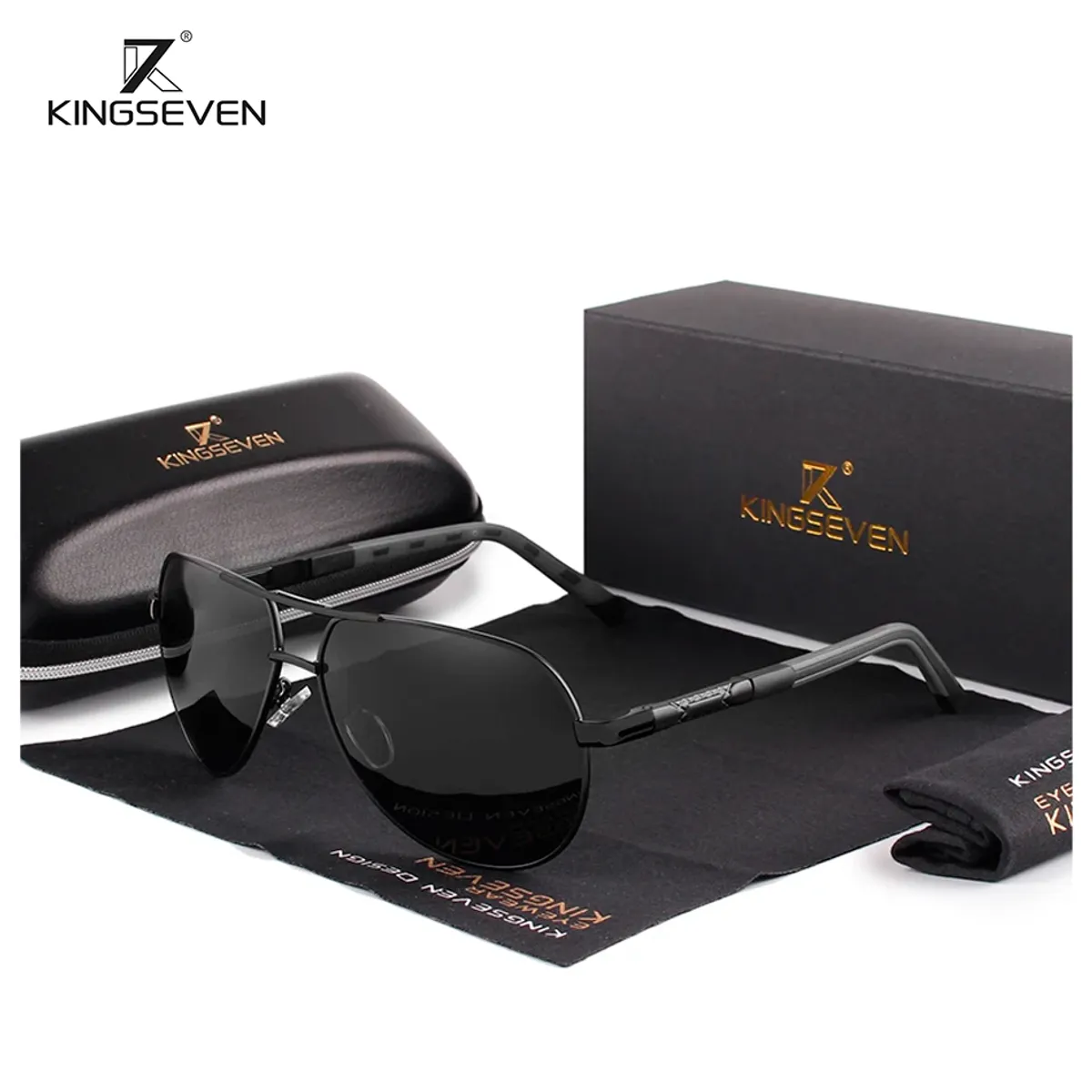 KINGSEVEN - Lentes de Sol Polarizado Aviador Kingseven Uv400 + Estuche