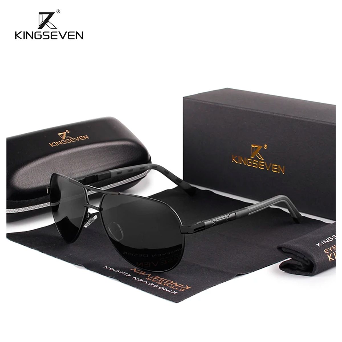 KINGSEVEN - Lentes de Sol Polarizado Aviador Kingseven Uv400 + Estuche