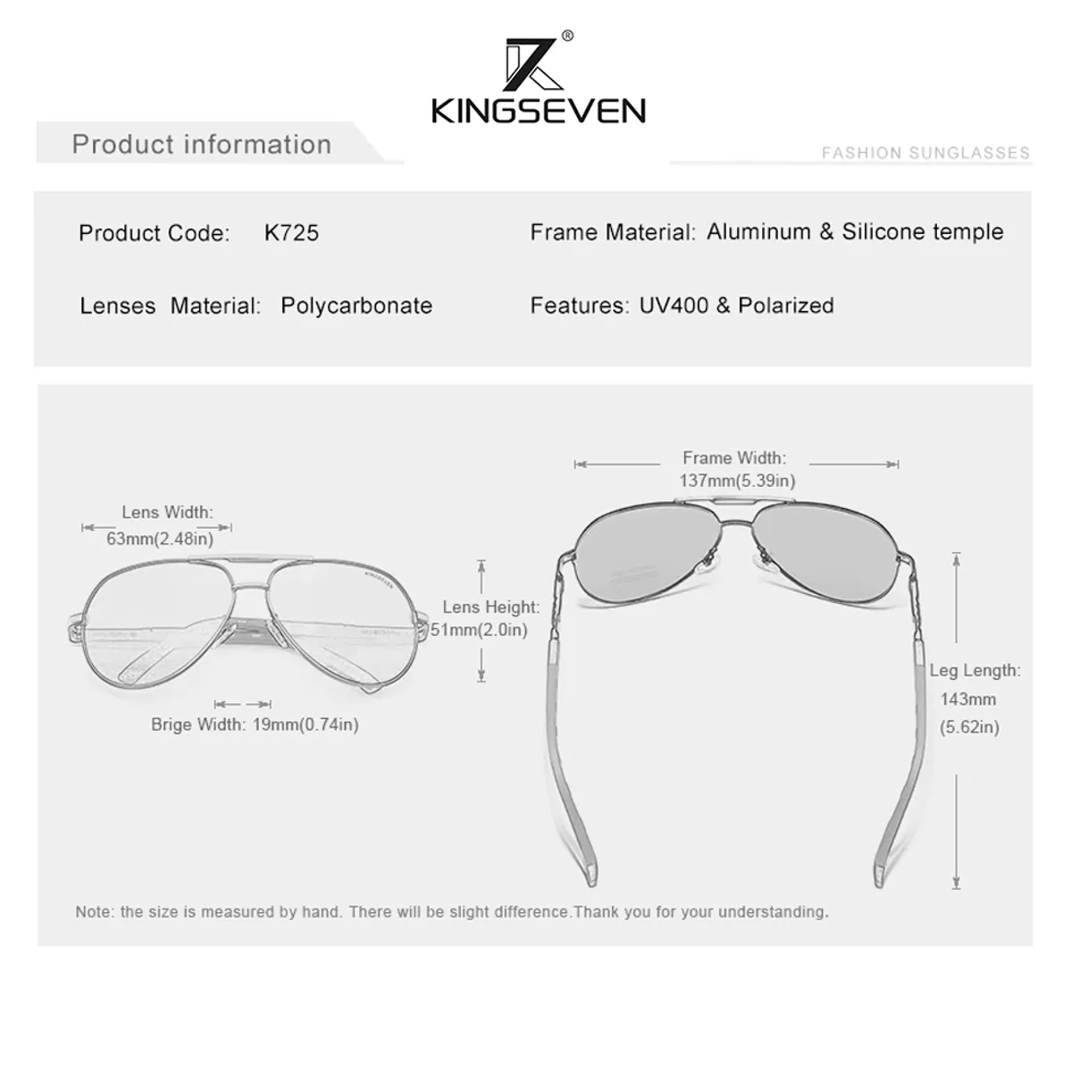 KINGSEVEN - Lentes de Sol Polarizado Aviador Kingseven Uv400 + Estuche