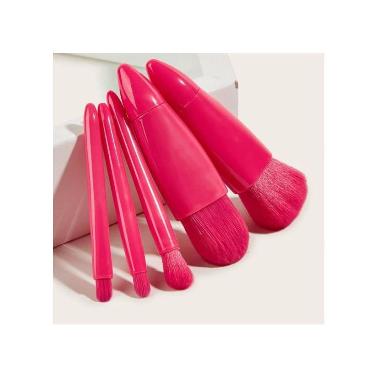 GENERICO - Juego de 5 Mini Brochas con Estuche y Espejo Fucsia