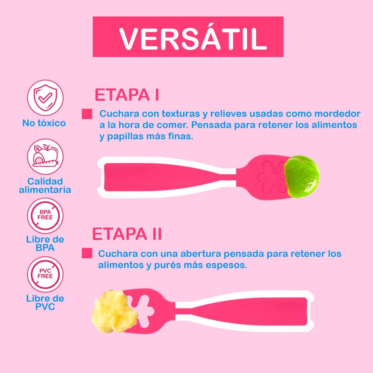 BABY - Set de 2 Pre Cucharas de Aprendizaje para Bebés Rosado
