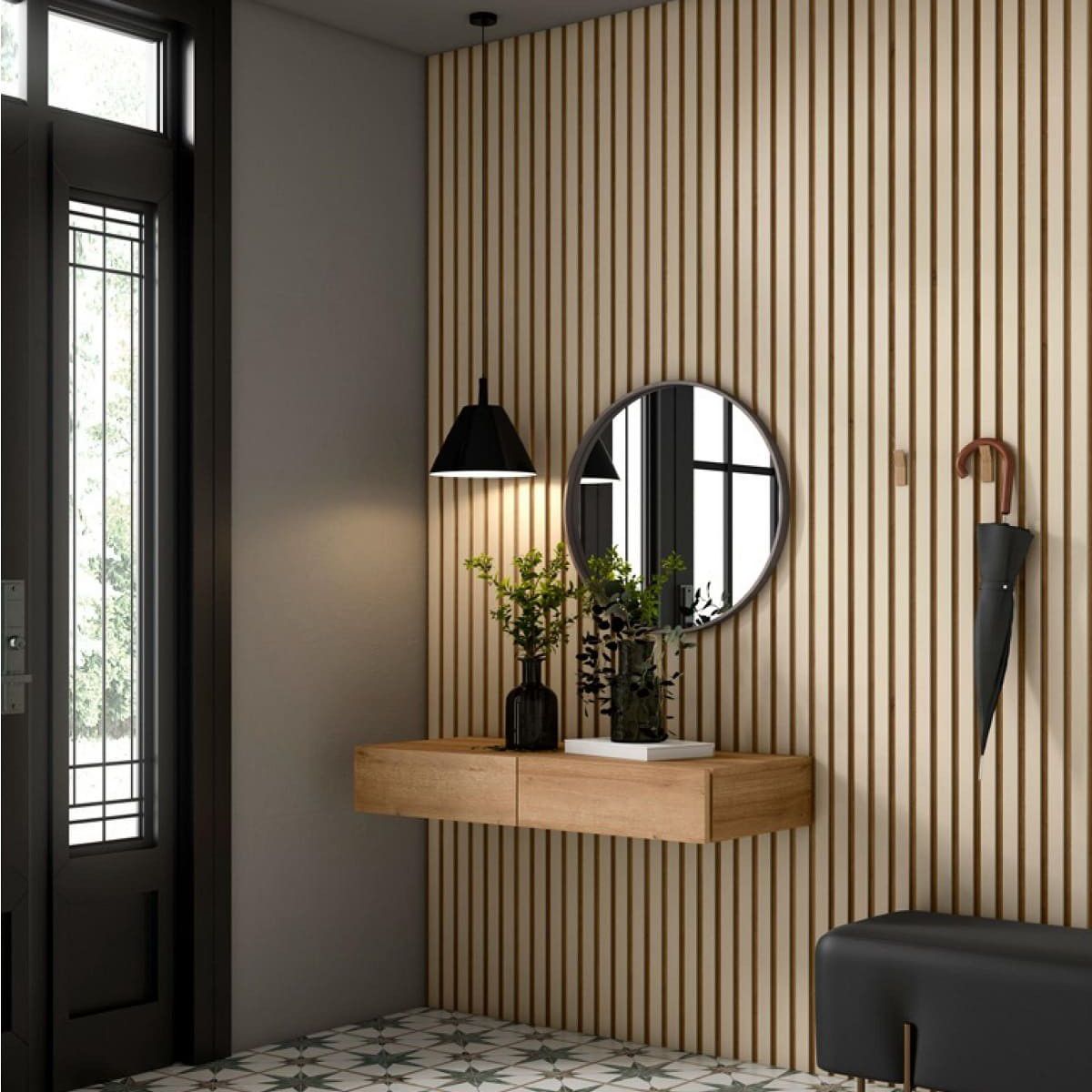 TU MESITA - Recibidor Panelado con Espejo Imagine color Duna TU MESITA 2 cajones