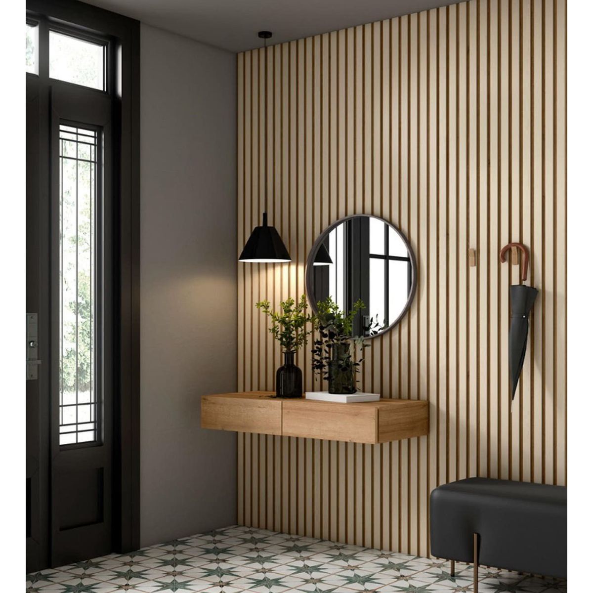 TU MESITA - Recibidor Panelado con Espejo Imagine color Duna TU MESITA 2 cajones