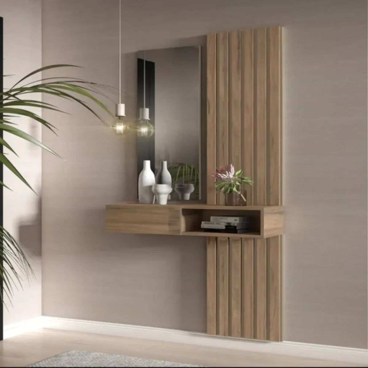 TU MESITA - Consola Recibidor Lexus con Espejo y Paneles color Marrón TU MESITA