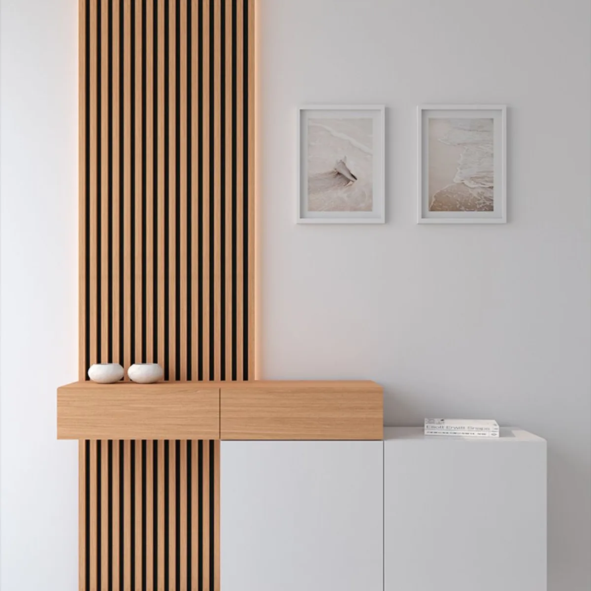 TU MESITA - Moderno Recibidor Flotante Aries con Panel BlancoMarrón TU MESITA