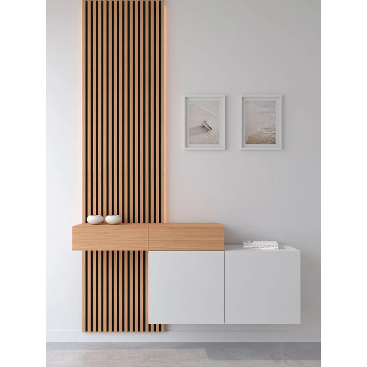 TU MESITA - Moderno Recibidor Flotante Aries con Panel BlancoMarrón TU MESITA