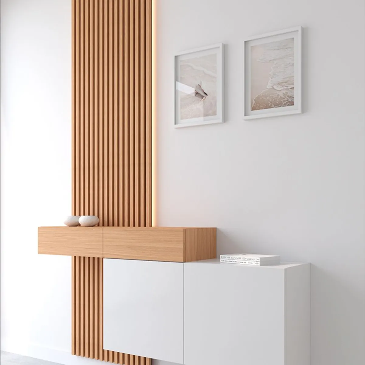 TU MESITA - Moderno Recibidor Flotante Aries con Panel BlancoMarrón TU MESITA