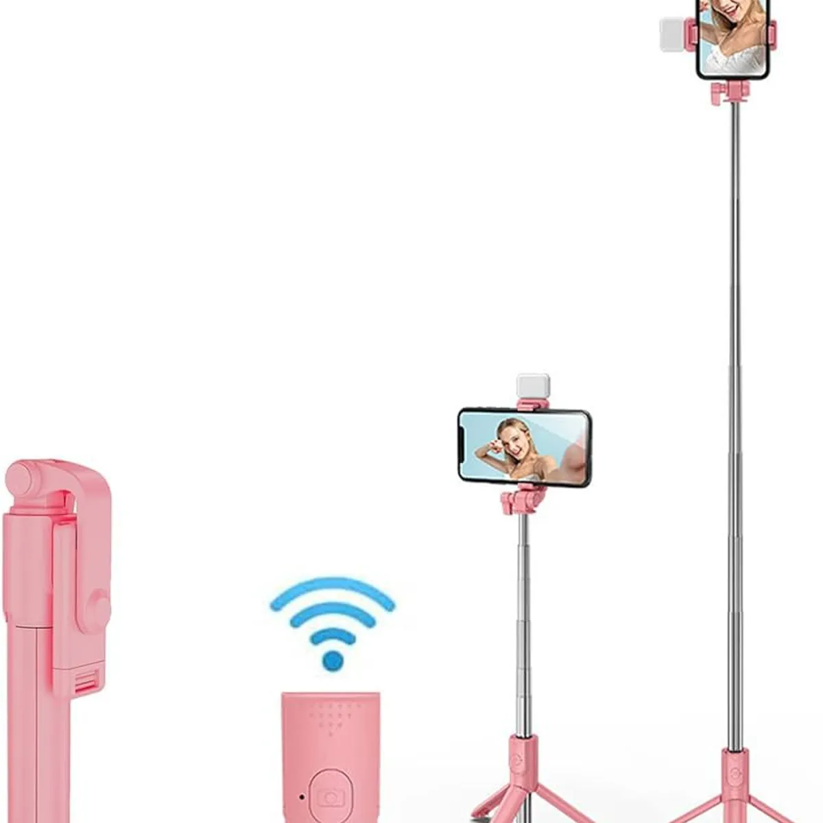 GENERICO - PALO SELFI CON TRIPODE INALAMBRICO  BLUETOOTH  Y CONTROL ROSADO-BLANCO