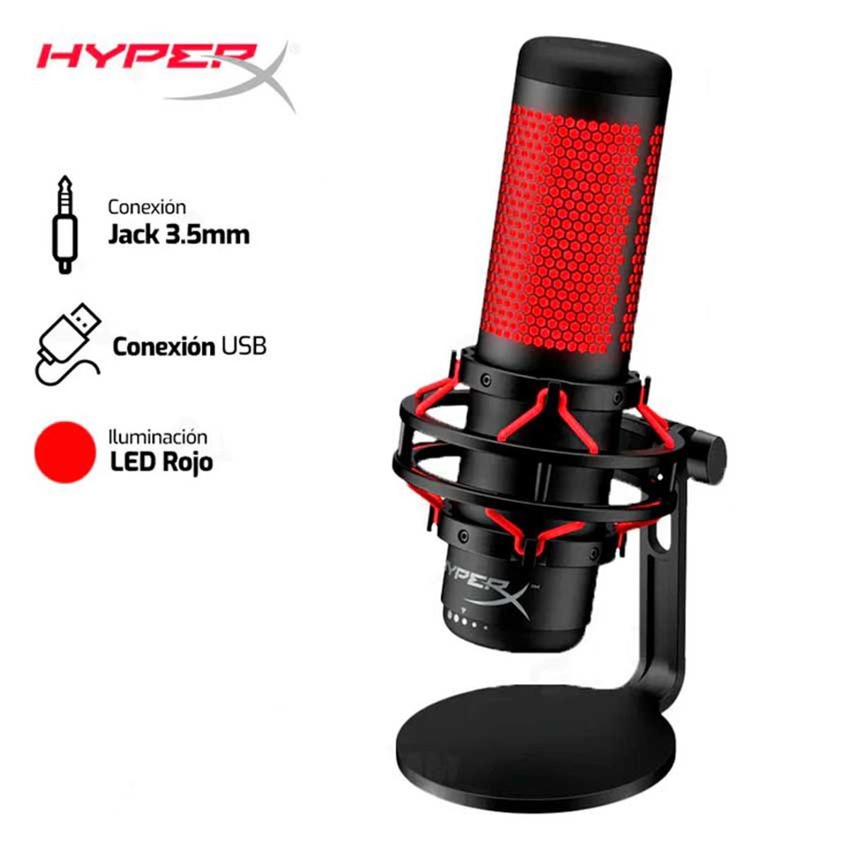 HYPERX - MICROFONO HYPERX QUADCAST USB LED ROJO