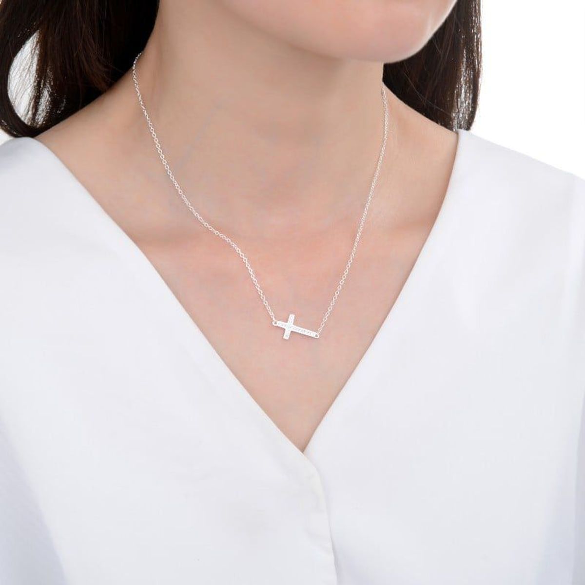 SANTORAL - Collar Cruz con Cristales - Plata