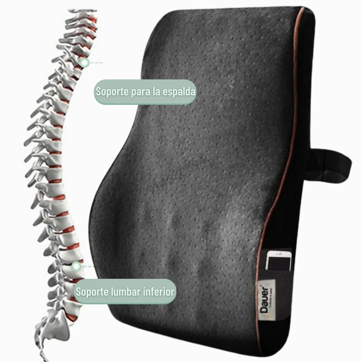 DAUER - Cojín Respaldar Lumbar Ergonómico en Viscoelástico Gel Tech + Bambu