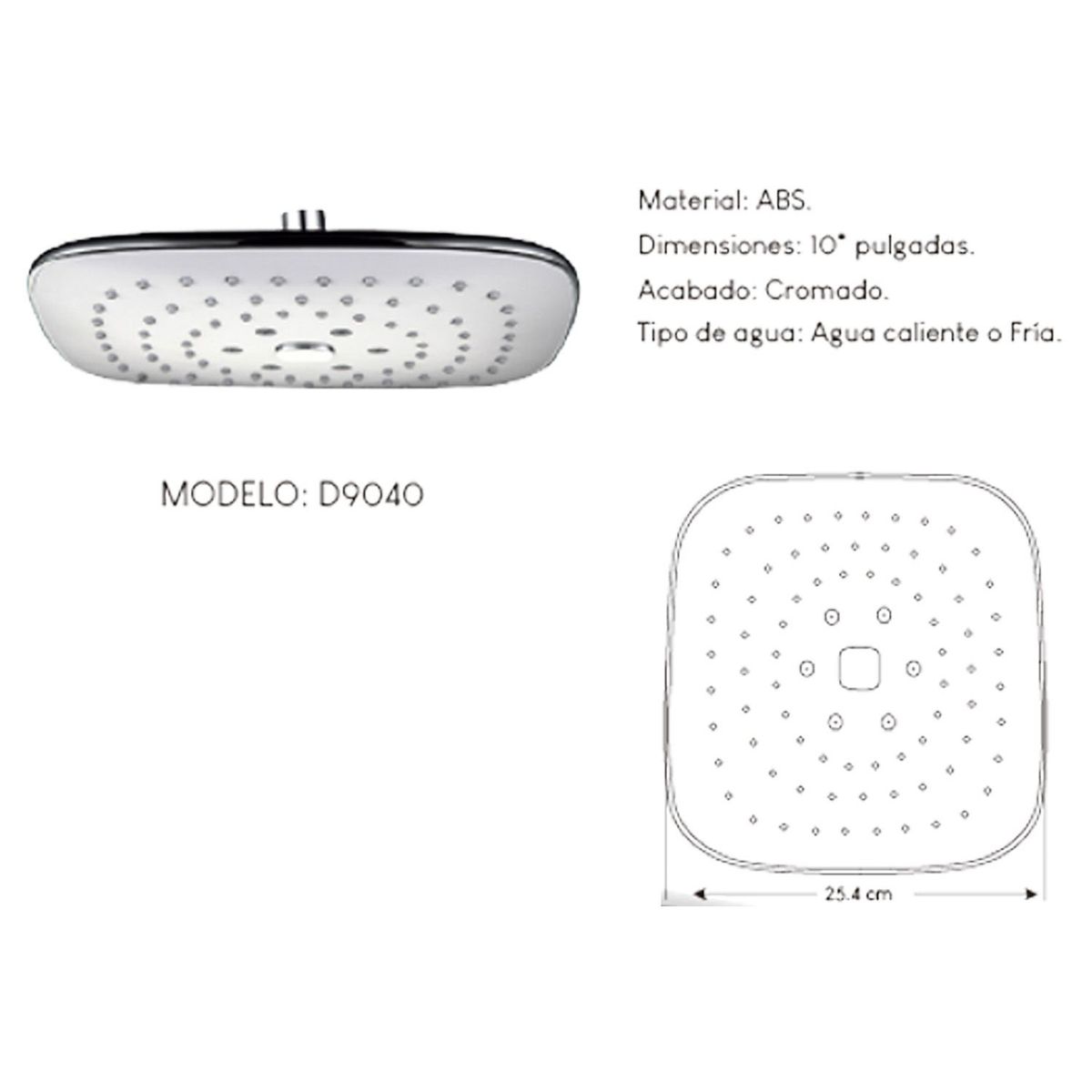 GENERICO - Difusor Cabeza Ducha Española 10" para agua caliente y fría