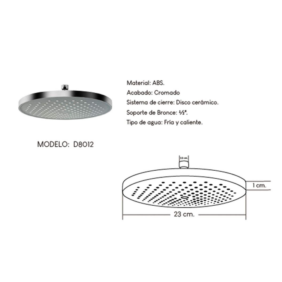 GENERICO - Difusor Cabeza Ducha Española 9" para agua caliente y fría