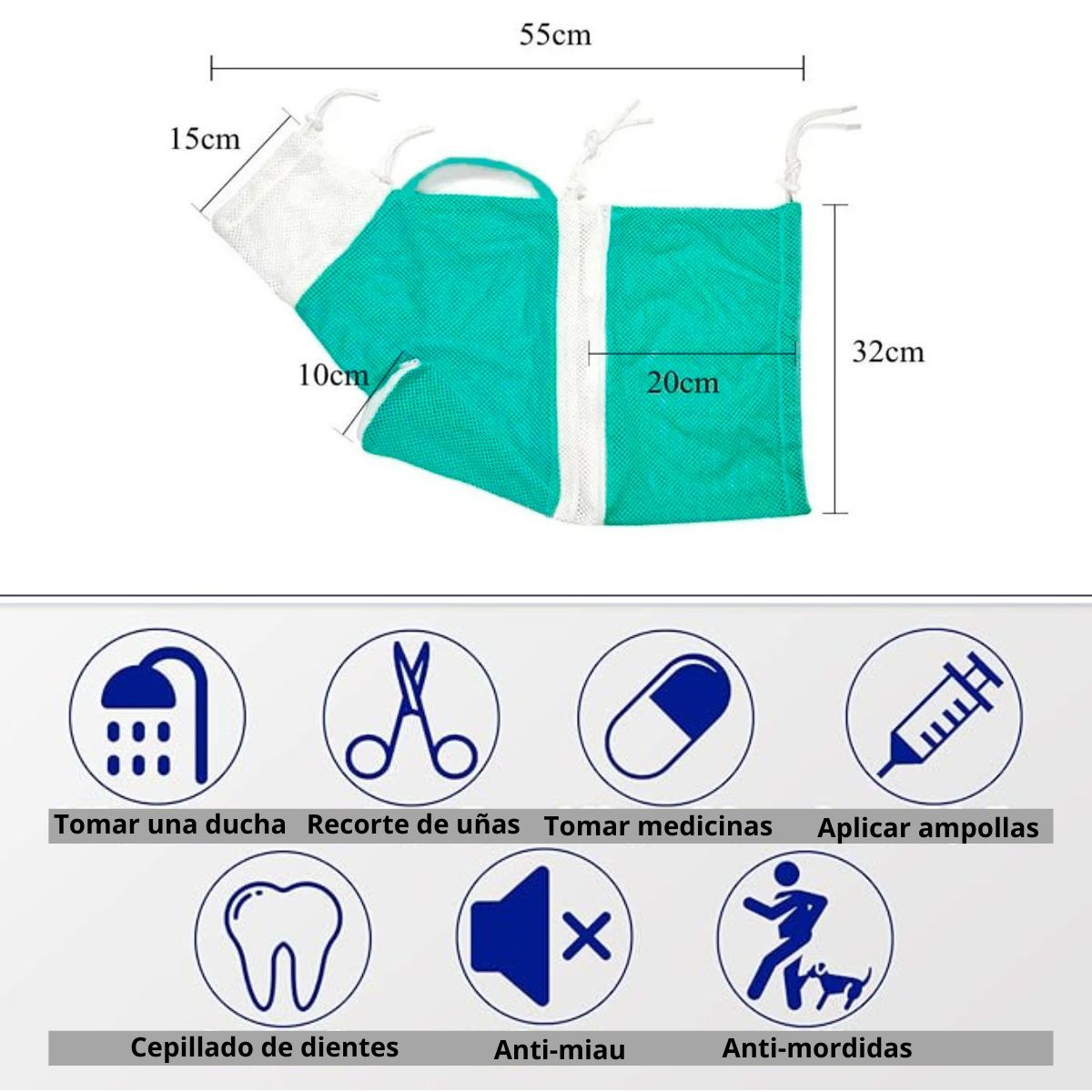GENERICO - BOLSA DE ASEO DE MALLA PARA GATOS VERDE Y BLANCO.