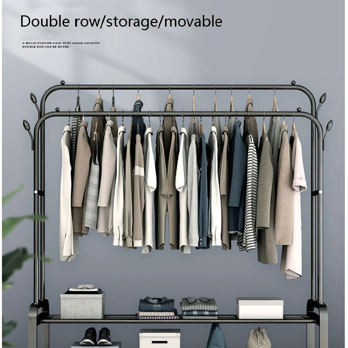 GENERICO - PERCHERO COLGADOR DOBLE ORGANIZADOR DE 2 REPISAS CON RUEDAS PREMIUM