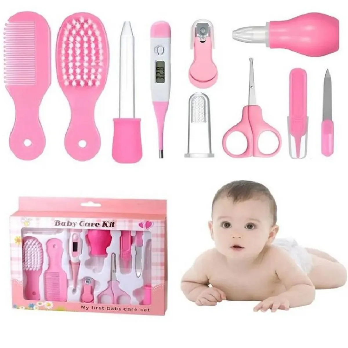GENERICO - Set Baby Care Higiene para Bebes Cortauñas 10 Piezas Rosado