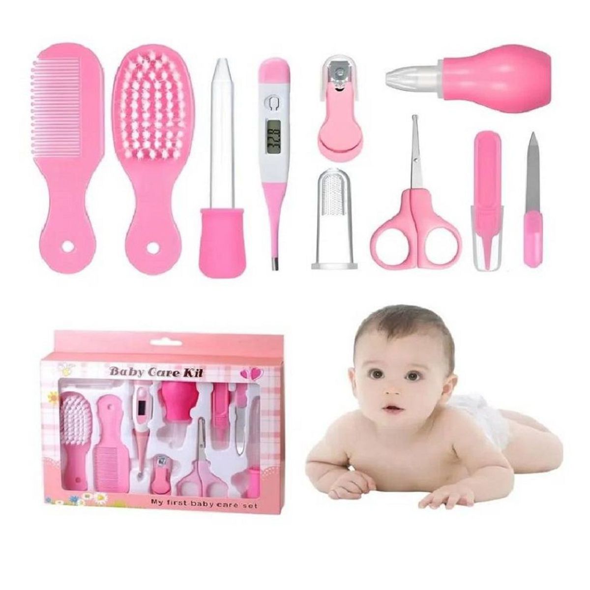 GENERICO - Set Baby Care Higiene para Bebes Cortauñas 10 Piezas Rosado