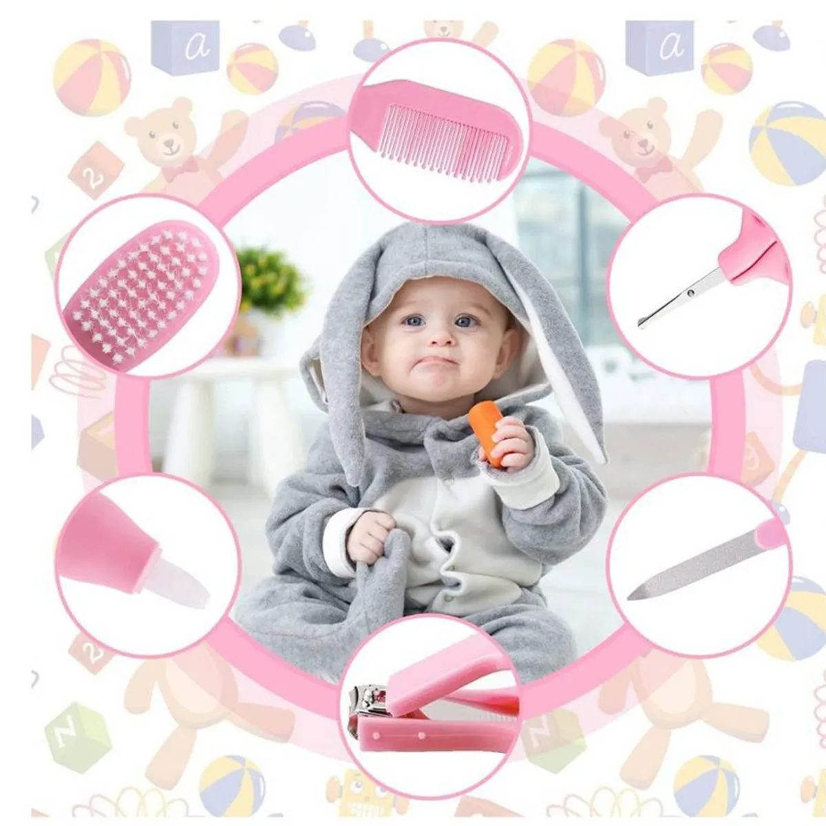 GENERICO - Set Baby Care Higiene para Bebes Cortauñas 10 Piezas Rosado