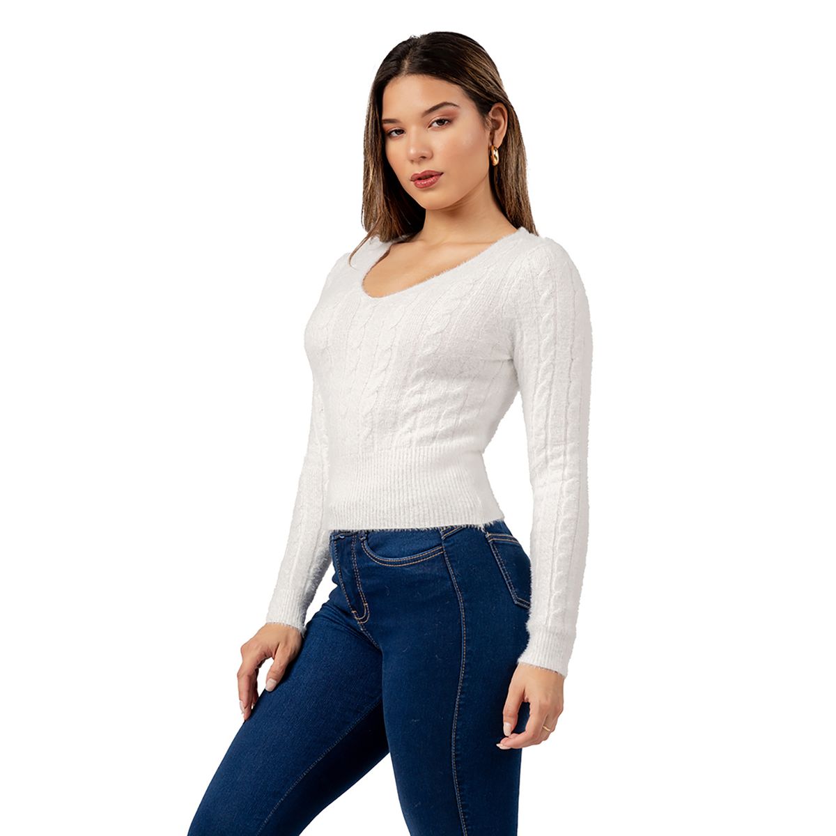 INDEMA - Sweater Angora con Hilos de Brillo Color Blanco