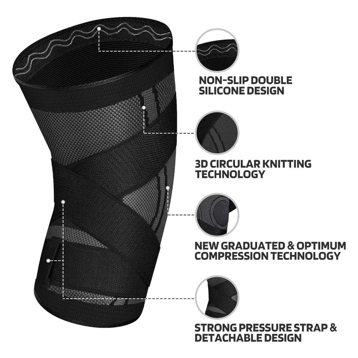 GENERICO - Rodillera Elástica con Velcro Ajustable para Soporte y Compresión de Rodilla